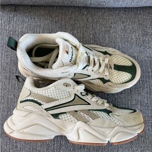 Reebok Cream and Forest Green Athletic Shoes